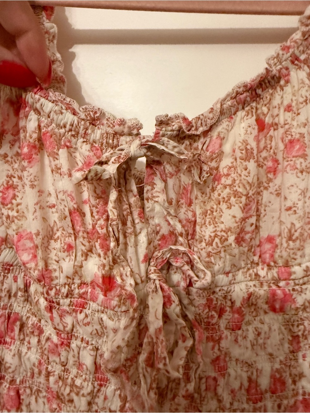 Smocked Floral Maxi Dress in Cream and Pink - Picture 9 of 9